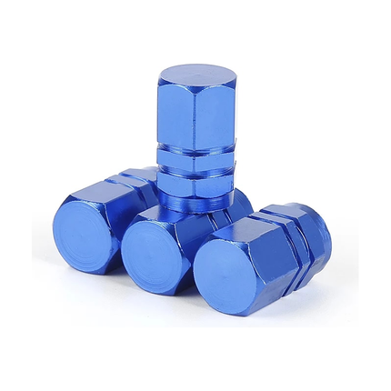 TT-products ventieldopppen hexagon blue aluminium 4 stuks blauw