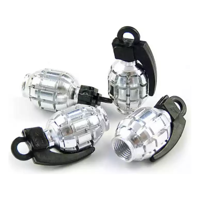 TT-products ventieldoppen Silver Grenades handgranaat 4 stuks zilver