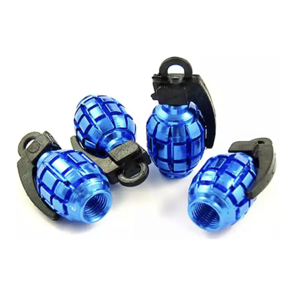 TT-products ventieldoppen Blue Grenades handgranaat 4 stuks blauw
