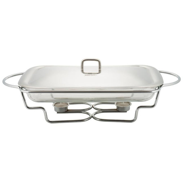 Kinghoff KH-1410 rechthoekige chafing dish en warmhoudbak van glas 3L zilver / transparant