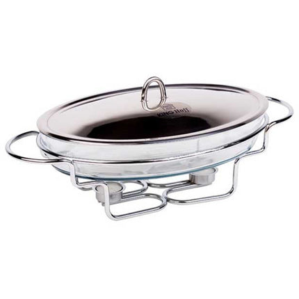 Kinghoff KH-1411 ovalen chafing dish en warmhoudbak van glas 3L zilver / transparant