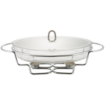 Kinghoff KH-1411 ovalen chafing dish en warmhoudbak van glas 3L zilver / transparant