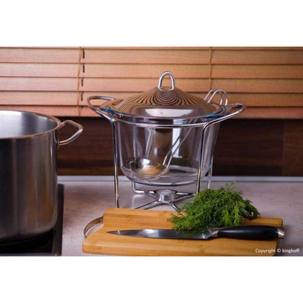 Kinghoff KH-1413 chafing dish en warmhoudbak van glas pot vorm 4L zilver / transparant