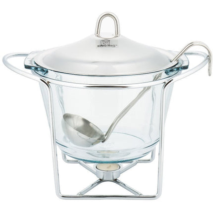 Kinghoff KH-1413 chafing dish en warmhoudbak van glas pot vorm 4L zilver / transparant