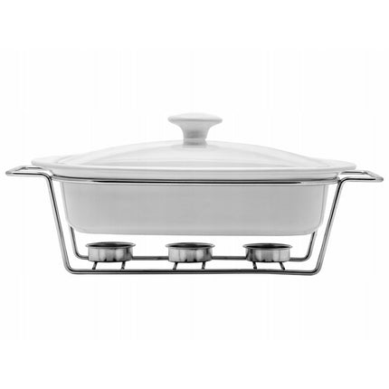 Florina Piatto chafing dish / warmhoudbak van keramiek rechthoek 2.3L zilver / wit