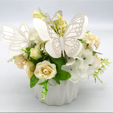 Cake topper 3D decoratie vlinders of muur decoratie met plakkers 20 stuks Zilver/Wit - 3D vlinders - VL-05