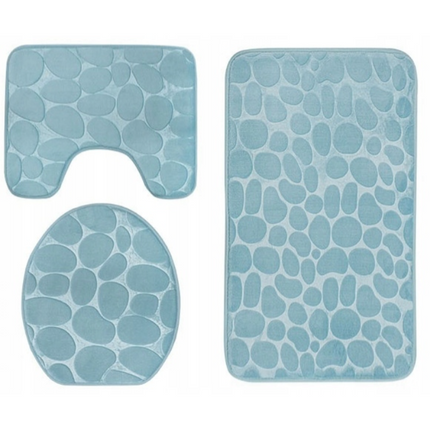 Homely luxe 3 delige badkamermatten set met antislip - toilet badkamer wc bril mat - TR-6 3D stone look turquoise