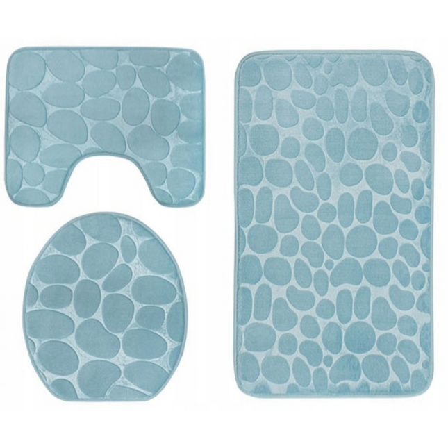 Homely luxe 3 delige badkamermatten set met antislip - toilet badkamer wc bril mat - TR-6 3D stone look turquoise