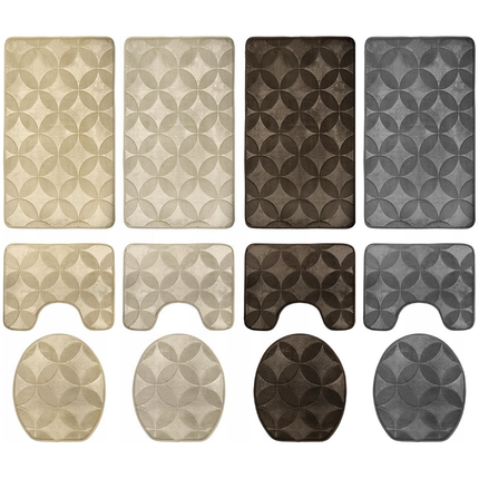 Homely luxe 3 delige badkamermatten set met antislip - toilet badkamer wc bril mat - TR-5 beige