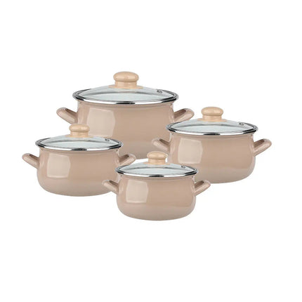 Silesia Klara vintage beige 8 delige emaille retro pannenset - geschikt voor inductie Silesia