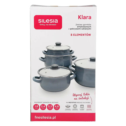 Silesia Klara vintage beige 8 delige emaille retro pannenset - geschikt voor inductie Silesia