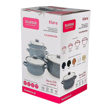 Silesia Klara vintage beige 8 delige emaille retro pannenset - geschikt voor inductie Silesia