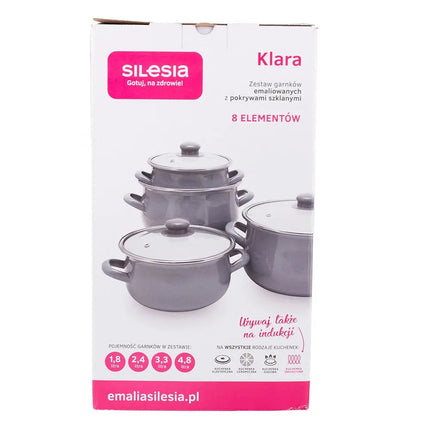 Silesia Klara vintage geel 8 delige emaille retro pannenset - geschikt voor inductie Silesia