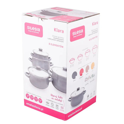 Silesia Klara vintage geel 8 delige emaille retro pannenset - geschikt voor inductie Silesia