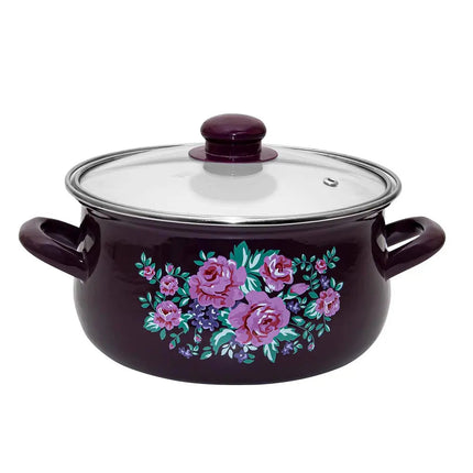 Silesia Klara vintage paars met bloemen 8 delige retro pannenset - geschikt voor inductie Silesia
