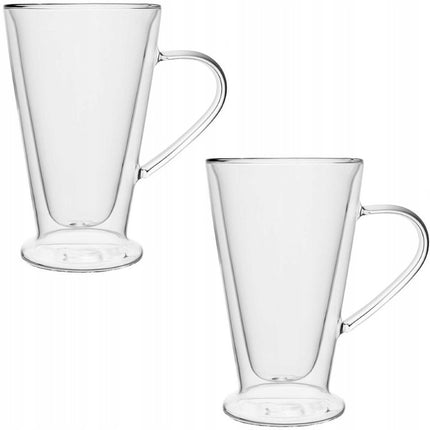 Florina set van 2 dubbelwandige koffie of thee glazen van gehard glas met oor 400ML
