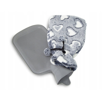 Tragar Heart warmwaterkruik kruik met polyester hoes 2 liter 34 x 20 x 2 cm grijs / wit