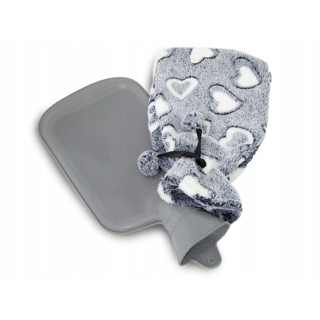 Tragar Heart warmwaterkruik kruik met polyester hoes 2 liter 34 x 20 x 2 cm grijs / wit