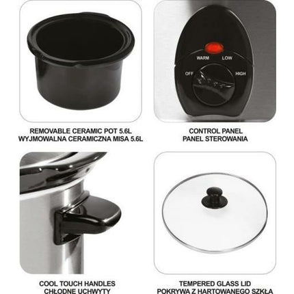 Lund Professional slow cooker 5.6L 320W zilver