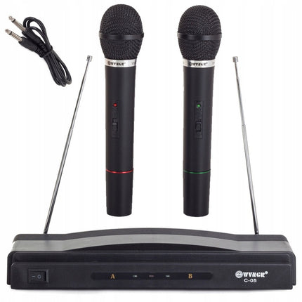 Karaoke set met 2 draadloze microfoons en receiver zwart