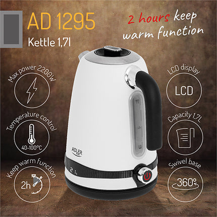 Adler waterkoker met temperatuur regeling 1,7L AD 1295 wit