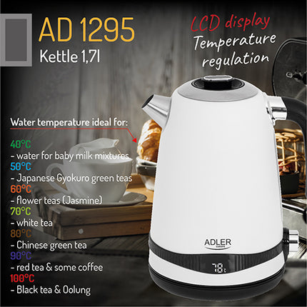 Adler waterkoker met temperatuur regeling 1,7L AD 1295 wit