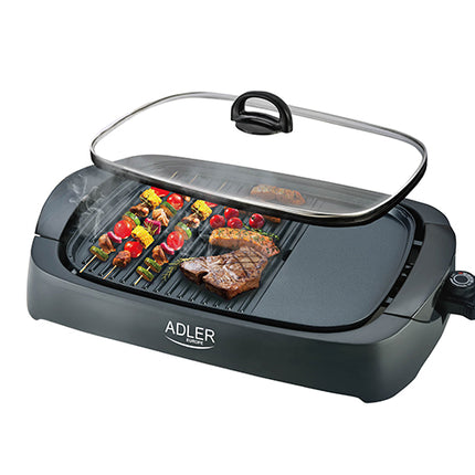 Adler elektrische grill met glazen deksel non-stick AD 6610 zwart