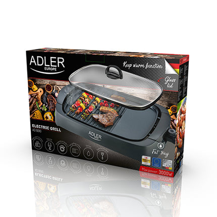 Adler elektrische grill met glazen deksel non-stick AD 6610 zwart