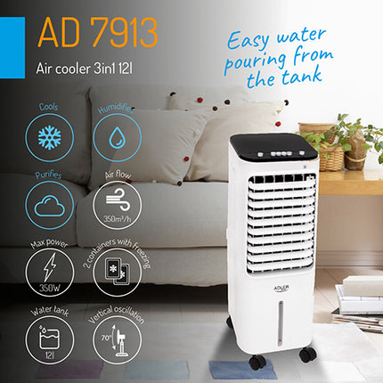 Adler 3 in 1 luchtkoeler / air cooler 12L AD 7913 wit/zwart