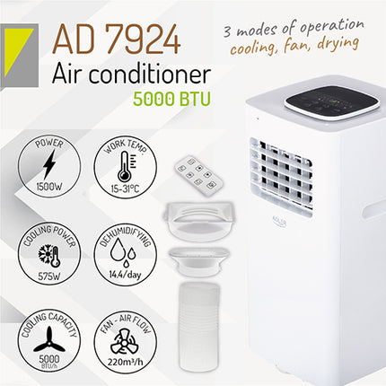 Adler 3 in 1 mobiele airco / airconditioner 5000 BTU AD 7924 wit