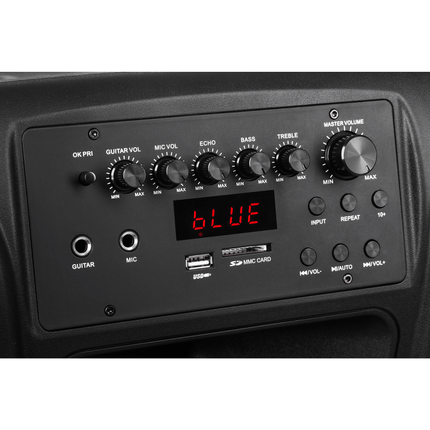 Krüger & Matz KM1715 professionele mobiele luidspreker party speaker box (met 2 UHF draadloze microfoons, SD, Bluetooth, FM, USB) 60 Watt zwart