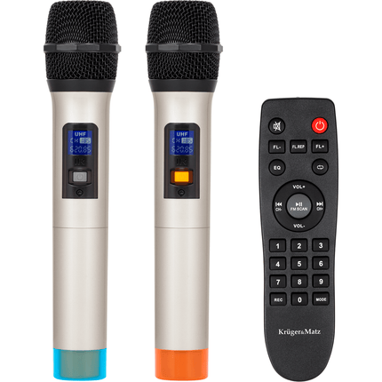 Krüger & Matz KM1715 professionele mobiele luidspreker party speaker box (met 2 UHF draadloze microfoons, SD, Bluetooth, FM, USB) 60 Watt zwart