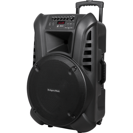 Krüger & Matz KM1715 professionele mobiele luidspreker party speaker box (met 2 UHF draadloze microfoons, SD, Bluetooth, FM, USB) 60 Watt zwart