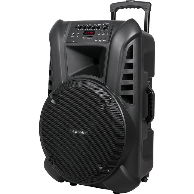 Krüger & Matz KM1715 professionele mobiele luidspreker party speaker box (met 2 UHF draadloze microfoons, SD, Bluetooth, FM, USB) 60 Watt zwart