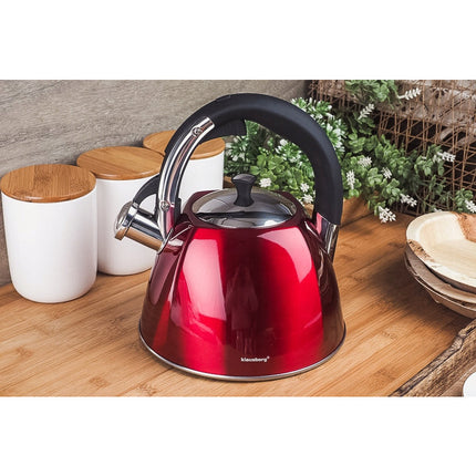 Klausberg KB-7258 fluitketel RVS metallic rood 3 Liter - ook geschikt voor inductie