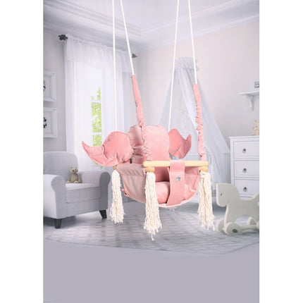Luxe houten olifant handgemaakte roze babyschommel/ kinderschommel met olifant oor vormig kussen