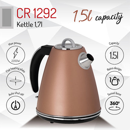 Camry waterkoker metaal 1,5L CR 1292 koper