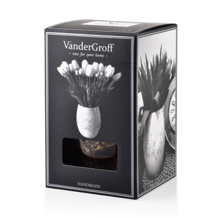 Van der Groff Christie vaas zwart marmer look glas 16 x 16 x 22 cm