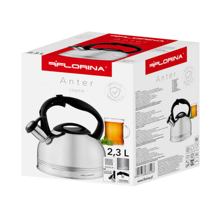 Florina Anter fluitketel gepolijst RVS zilver 2.3 Liter - ook geschikt voor inductie