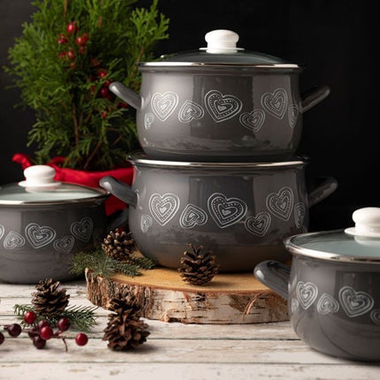 Emalia MerryLove kerst 8 delige emaille pannenset - geschikt voor inductie - kookpannenset.nl