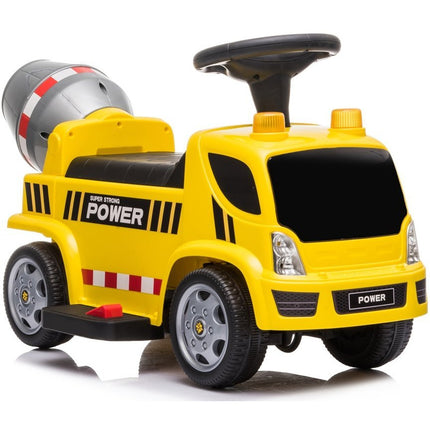 Elektrische kinderauto - betonauto - betonmixer vrachtwagen - tot 20kg max 1-3 km/h met geluid en licht en schep geel