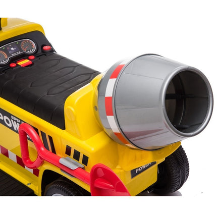Elektrische kinderauto - betonauto - betonmixer vrachtwagen - tot 20kg max 1-3 km/h met geluid en licht en schep geel