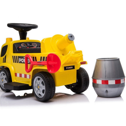 Elektrische kinderauto - betonauto - betonmixer vrachtwagen - tot 20kg max 1-3 km/h met geluid en licht en schep geel
