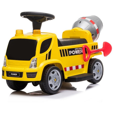 Elektrische kinderauto - betonauto - betonmixer vrachtwagen - tot 20kg max 1-3 km/h met geluid en licht en schep geel
