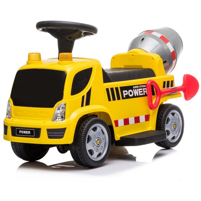 Elektrische kinderauto - betonauto - betonmixer vrachtwagen - tot 20kg max 1-3 km/h met geluid en licht en schep geel