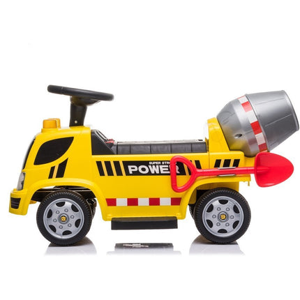 Elektrische kinderauto - betonauto - betonmixer vrachtwagen - tot 20kg max 1-3 km/h met geluid en licht en schep geel