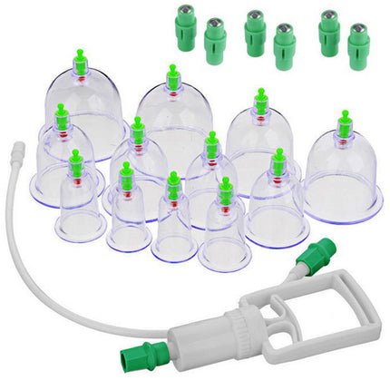 Cupping set van 12 om doorbloeding te stimuleren kunststof transparant