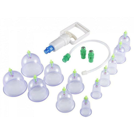 Cupping set van 12 om doorbloeding te stimuleren kunststof transparant