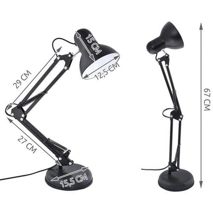 Verstelbare klassieke bureaulamp / leeslamp met een retro uitstraling 40W zwart