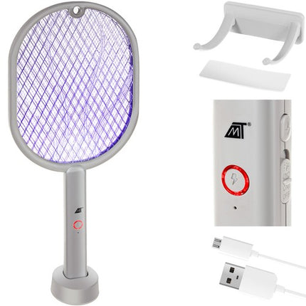 Malatec Oplaadbare UV lamp en elektrische vliegenmepper met standaard en hanger 2 in 1 – grijs